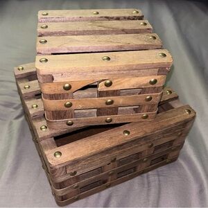 Wooden Storage Baskets with Brass Accents